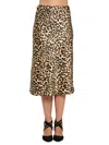 Renee C Women's Satin Midi Skirt In Taupe Leopard