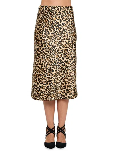 Renee C Women's Satin Midi Skirt In Taupe Leopard