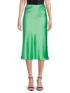 Renee C Women's Satin Midi Skirt In Tea Green