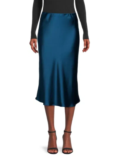 Renee C Women's Satin Midi Skirt In Teal