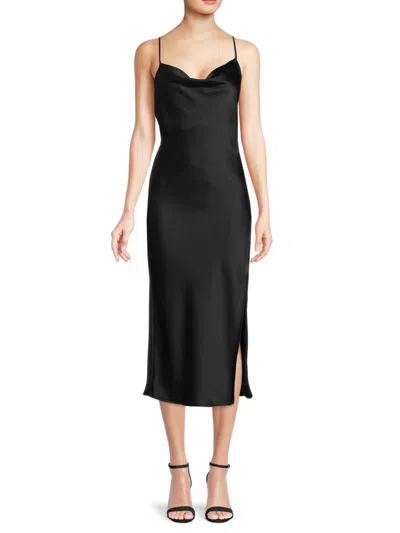 Renee C Women's Satin Midi Slip Dress In Black