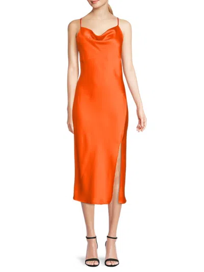 Renee C Women's Satin Midi Slip Dress In Orange