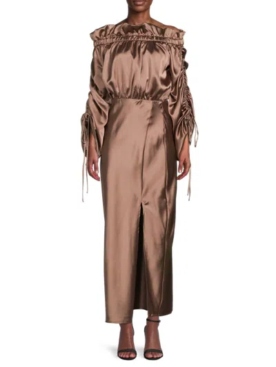 Renee C Women's Satin Off The Shoulder Maxi Dress In Dune