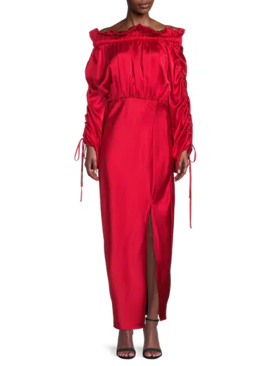 Renee C Women's Satin Off The Shoulder Maxi Dress In Red