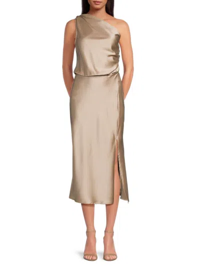 Renee C Women's Satin One Shoulder Midi Dress In Beige