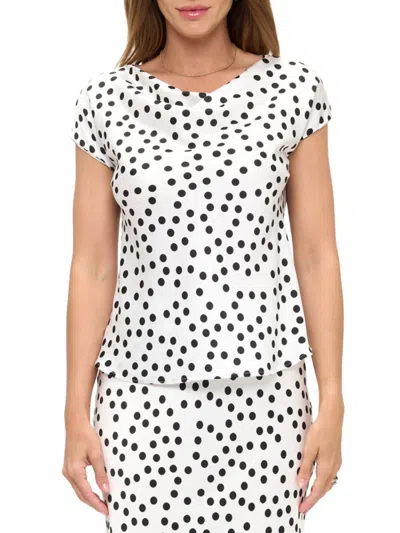 Renee C Women's Satin Polka Dot Cowl-neck Top