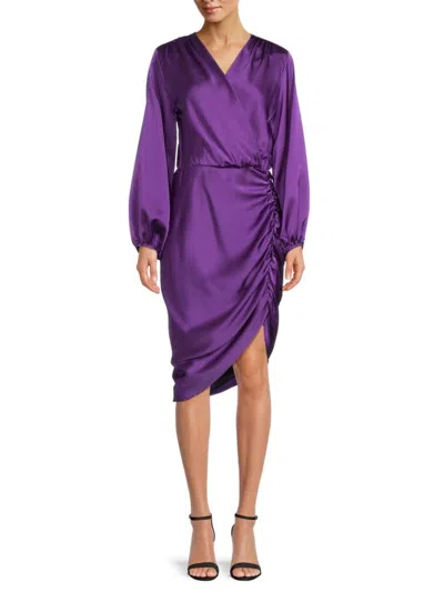 Renee C Women's Satin Ruched Blouson Dress In Dark Purple