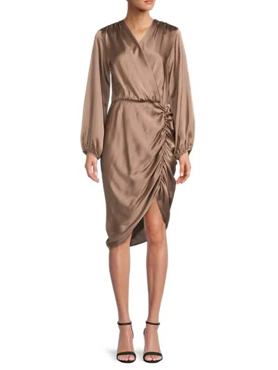 Renee C Women's Satin Ruched Blouson Dress In Dune