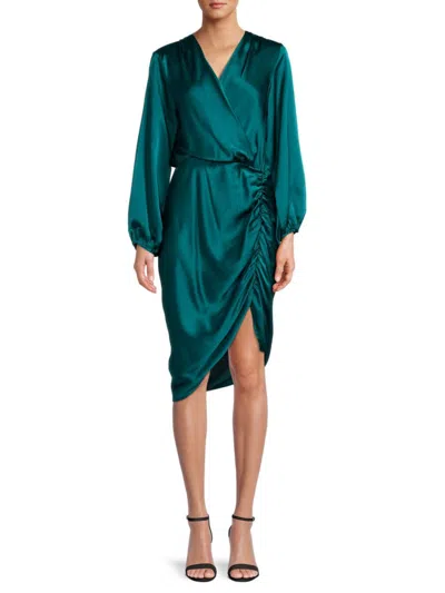 Renee C Women's Satin Ruched Blouson Dress In Hunter Green