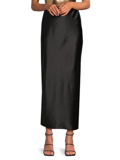 Renee C Women's Satin Side Slit Maxi Skirt In Black