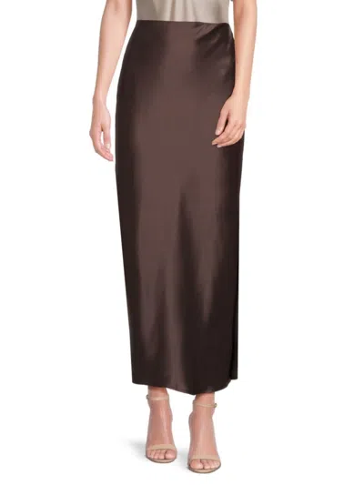 Renee C Women's Satin Side Slit Maxi Skirt In Brown