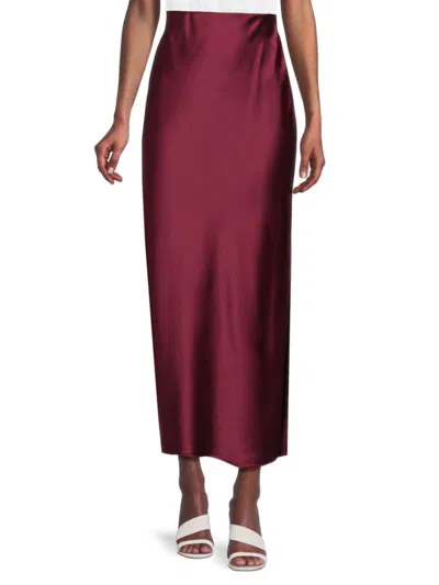 Renee C Women's Satin Side Slit Maxi Skirt In Burgundy