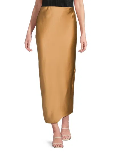 Renee C Women's Satin Side Slit Maxi Skirt In Gold