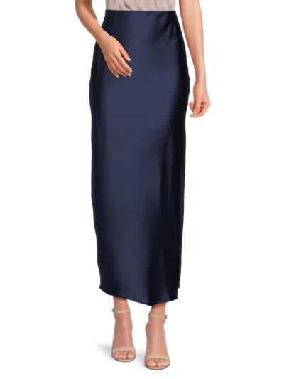 Renee C Women's Satin Side Slit Maxi Skirt In Navy