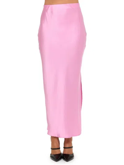 Renee C Women's Satin Side Slit Maxi Skirt In Pink