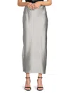 Renee C Women's Satin Side Slit Maxi Skirt In Silver