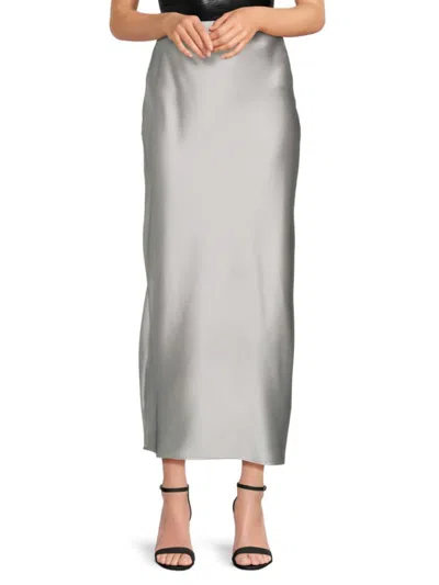 Renee C Women's Satin Side Slit Maxi Skirt In Silver