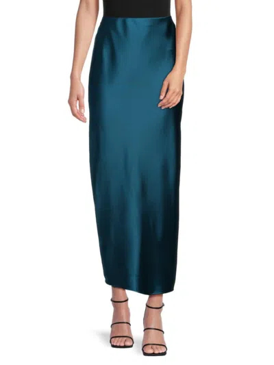 Renee C Women's Satin Side Slit Maxi Skirt In Teal