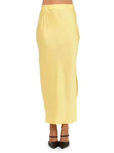 Renee C Women's Satin Side Slit Maxi Skirt In Yellow
