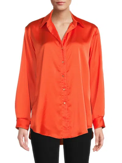Renee C Women's Satin Tie Waist Top In Orange
