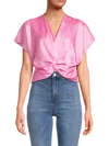 Renee C Women's Satin Twisted Crop Top In Barbie Pink