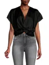 Renee C Women's Satin Twisted Crop Top In Black