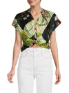 Renee C Women's Satin Twisted Crop Top In Black Multicolor