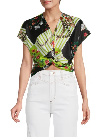 Renee C Women's Satin Twisted Crop Top In Black Multicolor