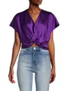 Renee C Women's Satin Twisted Crop Top In Dark Purple