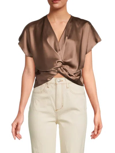 Renee C Women's Satin Twisted Crop Top In Dune