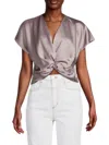 Renee C Women's Satin Twisted Crop Top In Dusty Lavender