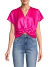 Renee C Women's Satin Twisted Crop Top In Fuchsia