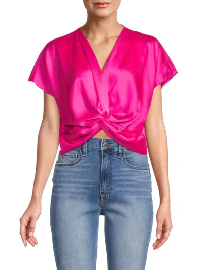 Renee C Women's Satin Twisted Crop Top In Fuchsia