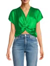 Renee C Women's Satin Twisted Crop Top In Green