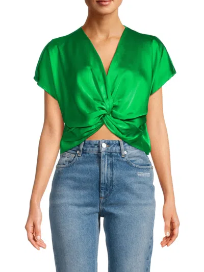 Renee C Women's Satin Twisted Crop Top In Green