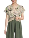 Renee C Women's Satin Twisted Crop Top In Green Multicolor