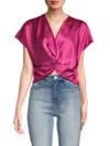 Renee C Women's Satin Twisted Crop Top In Magenta