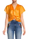 Renee C Women's Satin Twisted Crop Top In Marigold