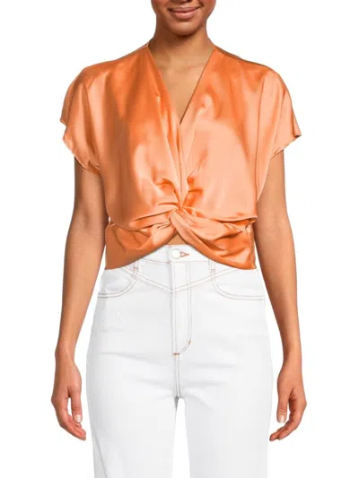 Renee C Women's Satin Twisted Crop Top In Melon