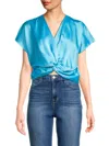 Renee C Women's Satin Twisted Crop Top In Neon Blue