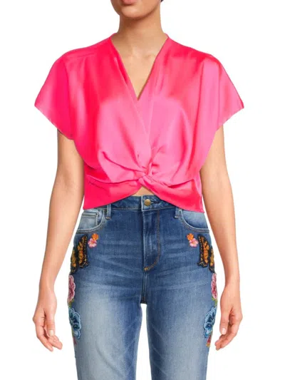 Renee C Women's Satin Twisted Crop Top In Neon Pink