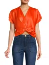 Renee C Women's Satin Twisted Crop Top In Orange