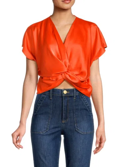 Renee C Women's Satin Twisted Crop Top In Orange