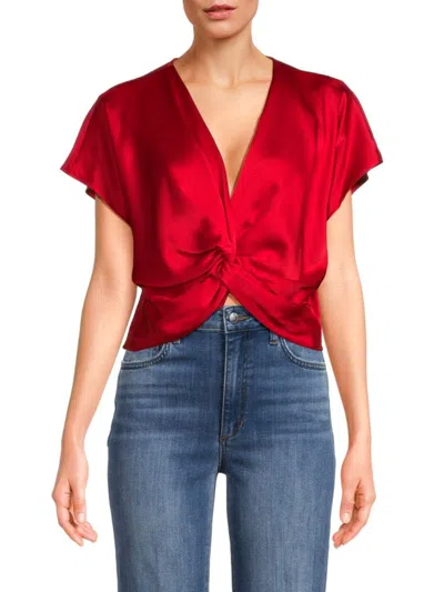 Renee C Women's Satin Twisted Crop Top In Red