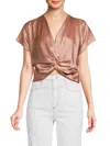 Renee C Women's Satin Twisted Crop Top In Rose