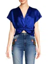 Renee C Women's Satin Twisted Crop Top In Royal Blue