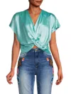 Renee C Women's Satin Twisted Crop Top In Seafoam Blue