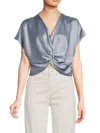 Renee C Women's Satin Twisted Crop Top In Steel Blue