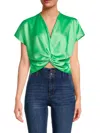 Renee C Women's Satin Twisted Crop Top In Tea Green