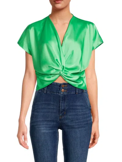 Renee C Women's Satin Twisted Crop Top In Tea Green